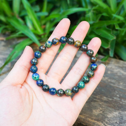Natural 8mm Azurite Bracelet - Handcrafted Deep Blue Gemstone Jewelry with Spiritual Energy for Women & Men