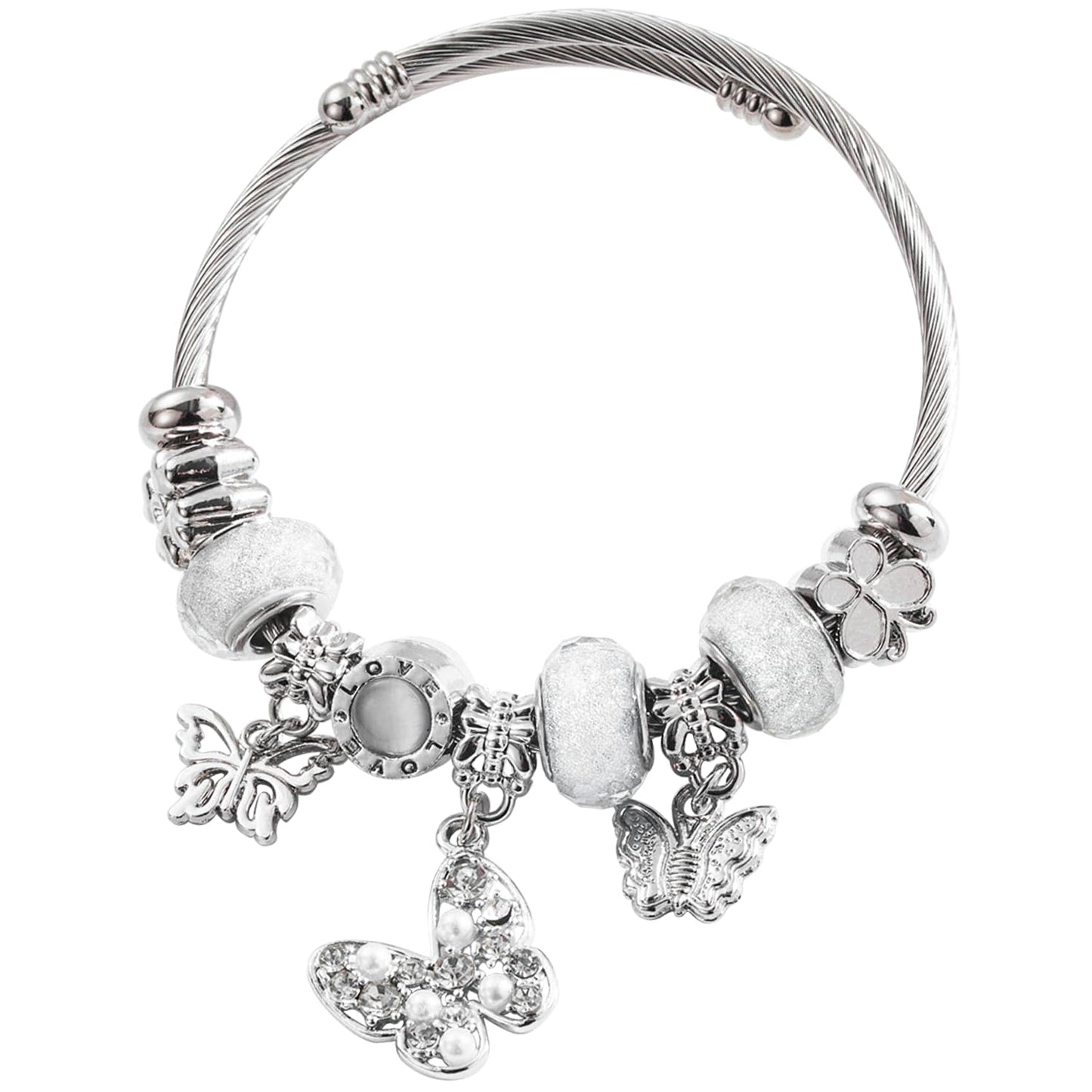 QMWKVNC Charm Bracelets for Girls,Exquisite Cute Cartoon Friendship Silver Bracelets Stainless Steel Bangle, Girls Jewelry Suitable for Holiday Gifts and Birthday Gifts (Bracelets-C)
