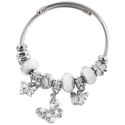 QMWKVNC Charm Bracelets for Girls,Exquisite Cute Cartoon Friendship Silver Bracelets Stainless Steel Bangle, Girls Jewelry Suitable for Holiday Gifts and Birthday Gifts (Bracelets-C)
