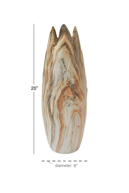 Deco 79 Ceramic Decorative Vase Marbled Centerpiece Vase with Angled Edge Opening and Rust Accents, Flower Vase for Home Decoration 7" x 7" x 21", Beige
