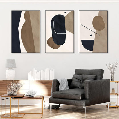 Abstract Framed Canvas Prints,Geometric Wall Art,Black White Brown Decorative,Large 24" X 32"X 3 Panel Modern Wall Decor for Living Room Bedroom Bathroom Hotel Kitchen Bar Office Entryways Wall Décor