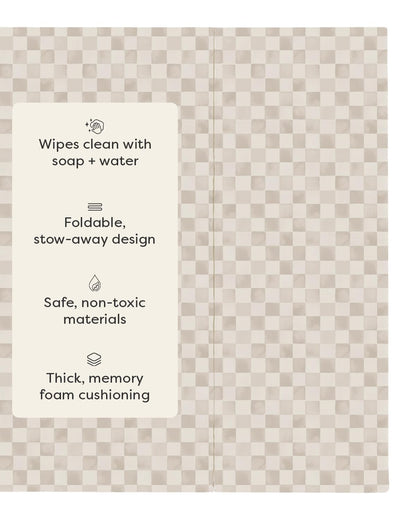 House of Noa Foldable Baby Tumbling Mat – Padded Baby Play Mat for Floor | Memory FoamnMat for Baby | Foldable Kids Play Mat Durable, Stylish, and Cushioned Design | 4'x6' | Checker Almond
