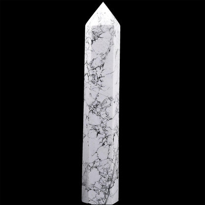AMOYSTONE Large Healing Crystal Obelisk Tower White Howlite Point Wand Crystal Decor Reiki Gifts for Bignners 2.2-2.6 LBS
