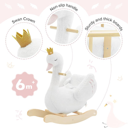 labebe Kids Rocking Horse White Swan, Stuffed Animal Wooden Rocker for Children 6 Months Boys and Girls/Nursery Christmas, Birthday Gift (Rocking Swan)