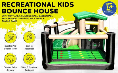 Island Hopper Fort All Sport 7-in-1 Kids Inflatable Bounce House – Climbing Wall, Slide, Soccer Goal, Basketball Hoop & More – Outdoor & Indoor Bounce House with Durable PVC & Fast Setup
