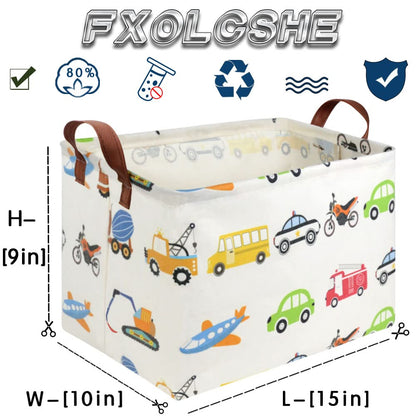 FXOLCSHE Rectangular Car basket,Car toy storage box,Collapsible Car Storage basket for boys,Waterproof PE Coating Storage,bedroom decor,Nursery hamper,Toy Organizer,Gift Basket(Vehicles)