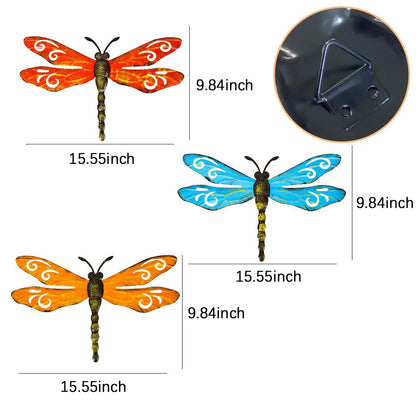 Scwhousi Metal Dragonfly Wall Decor Outdoor Garden Fence Art,Hanging Decorations for Living Room, Bedroom, 3 Pack