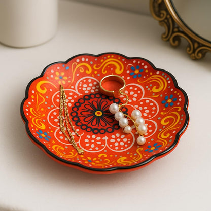 Ayennur 4-Piece 5-Inch Handmade Turkish Ceramic Plate Set – Wall & Table Decor & Jewelry/Ring Dish – Decorative Rings & Jewelry Tray Set