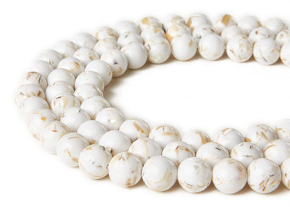 35pcs 10mm White Shell Turquoise Beads Natural Gemstone Beads Round Loose Beads for Jewelry Making