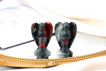 QINJIEJIE African Bloodstone Crystals Angel Decor Peace Statue Stone Guardian Angel Healing Hand Carved Gemstones Cute Pocket Figurines Room Office Desk Decorations Gifts for Women