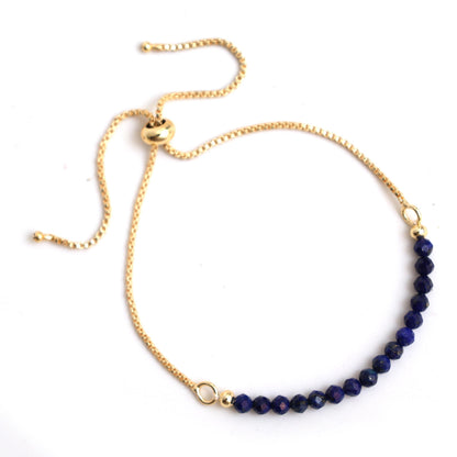 Gempires Birthstone Beaded Bracelet, Lapis Lazuli Bracelets, September Birthstone Jewelry, Bolo Bracelet, Gift for Her, 14k Gold Plated Chain (6-9 Inch Adjustable Length)