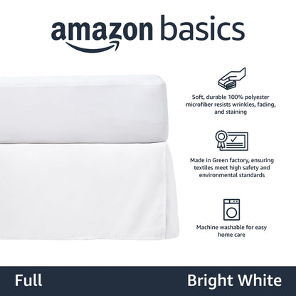 Amazon Basics Lightweight Pleated Bed Skirt, Full, Bright White, Solid