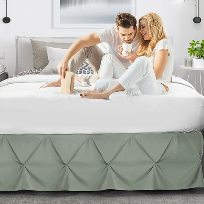 Nestl Sage Green Bed Skirt Queen Size, Pinch Pleat Queen Bed Skirt, 14" Inch Drop Queen Bedskirt, Hotel Quality Sage Green Bed Skirts, Microfiber Bedskirt for Queen Bed, Sage Green Queen Bed Skirt
