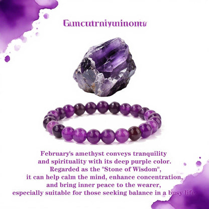 Crgwxzl February Birthstone Bracelets for Women Men,Healing Crystal Protection Stone Amethyst Beads Bracelet,String Wrap Zodiac Month Bracelets Birthday Jewelry Gifts