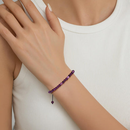 Pendlixy Adjustable 4mm Amethyst Natural Small Gemstone Beaded Bracelet Gravel Beads Crystal Healing Bracelet for Women Reiki Spiritual Jewelry Gifts