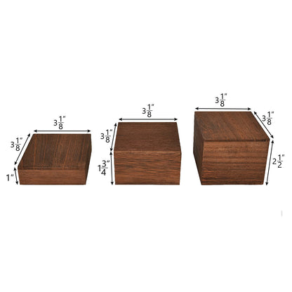 MOOCA Customizable Wooden Display Risers Set - 3 Different Height Stands for Jewelry, Watches, Cosmetics, and Accessory, Brown Color