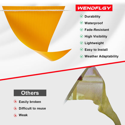105FT Safety Warning Pennant Banner Flags – Multipurpose OSHA High Visibility Triangle Flags for outside fence, Roadwork, Party and Hazard Areas(YELLOW,45pcs,105FT)