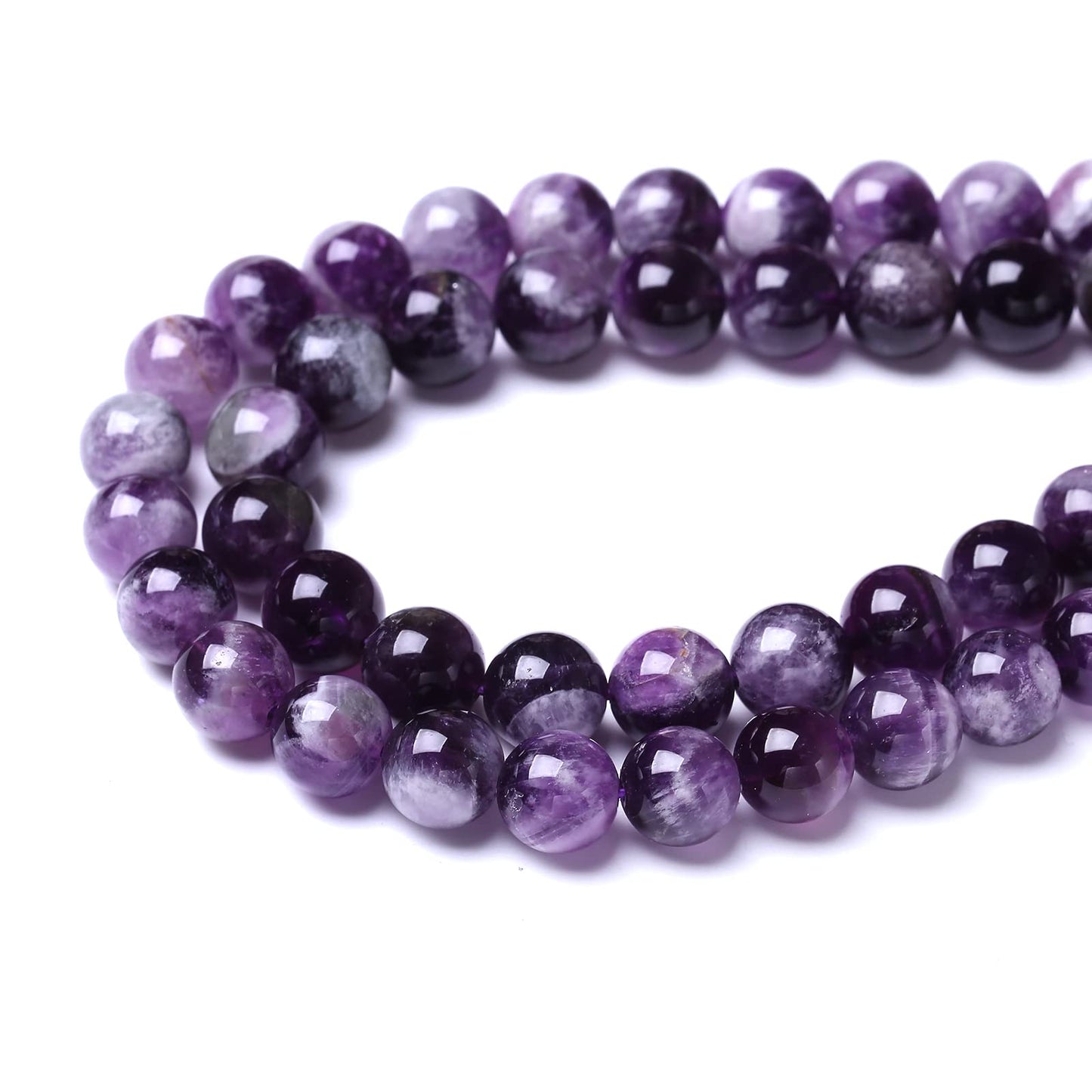35PCS 10MM Beads Natural Purple Dream Lace Amethysts Stone Round Loose Beads Gemstones for Jewelry Making DIY 15Inches