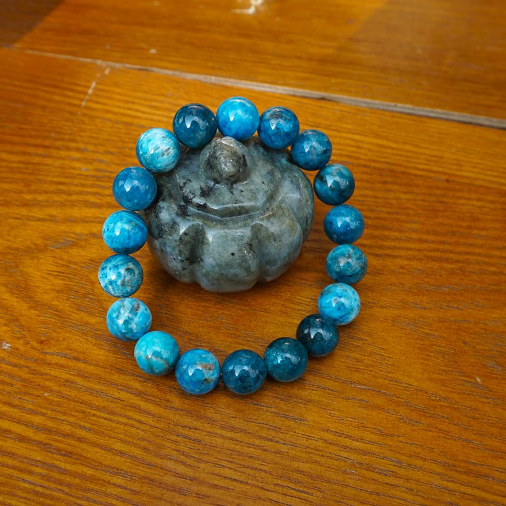 TaHLga 12MM Blue Apatite Crystal Bracelet for Women Men | Natural Throat Chakra Stone | Weight Management & Manifestation | Fits for 7-7.5" Medium Wrist Size