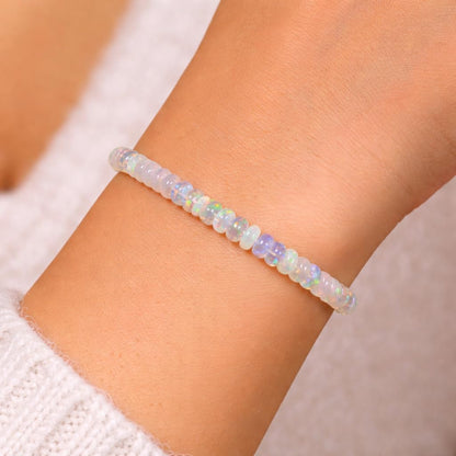 GEMS OF BAY Natural Ethiopian Opal Bracelet, Stretchable Bracelet, Welo Fire, Smooth Bracelet, Jewelry, Beads Bracelet, (7 inch)