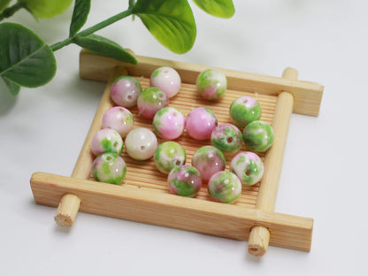 ZHFMLY 10mm Green & Pink Natural Gemstone Beads Persian Jades Stone Beads Crystal Energy Smooth Round Loose Beads for Necklace, Bracelet, Earring& DIY Jewelry Making (#109)