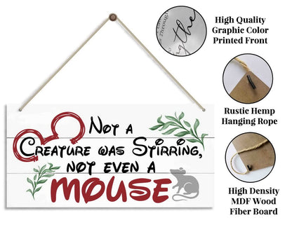 Christmas Door Sign Decor, Not a Creature was Stirring, not Even a Mouse, Winter Seasonal Christmas Wall Art Hanging Wooden Sign Merry Xmas Holiday Decorations for Home Outside Indoor