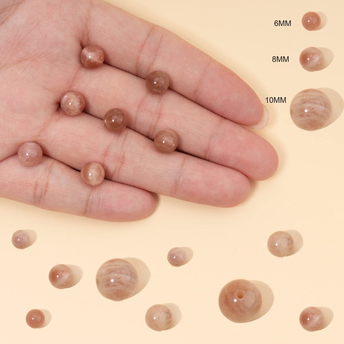 Siomia 35pcs 10mm Natural Sunstone Gemstone Energy Healing Crystal Round Loose Stones for Jewelry Making, DIY Bracelets Necklaces