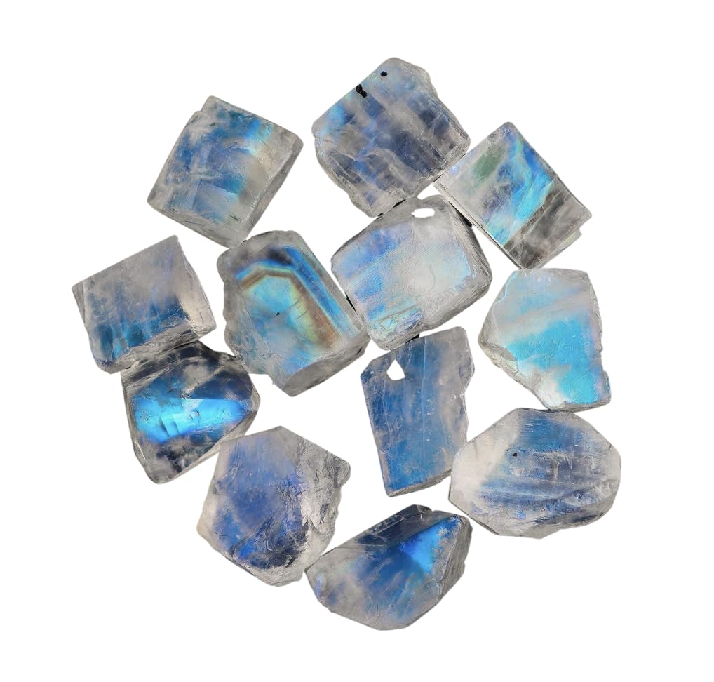 50carats Real Raw Blue Moonstone Gemstone, Rough Crystals, DIY Jewelry Making, Wire Wrapping, Chakra Healing Crystals, Loose Stones, Wholesale Lot, June Birthstone, Natural Rainbow Moonstone Pack