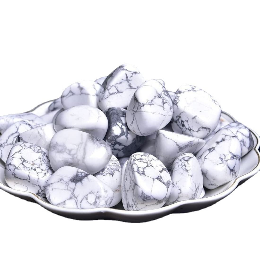 White Howlite Healing Crystal Stones, 1.25-2.0" Large Reiki Healing Gemstones Natural Tumbled Polished Stones for Energy Witchcraft Therapy Meditation