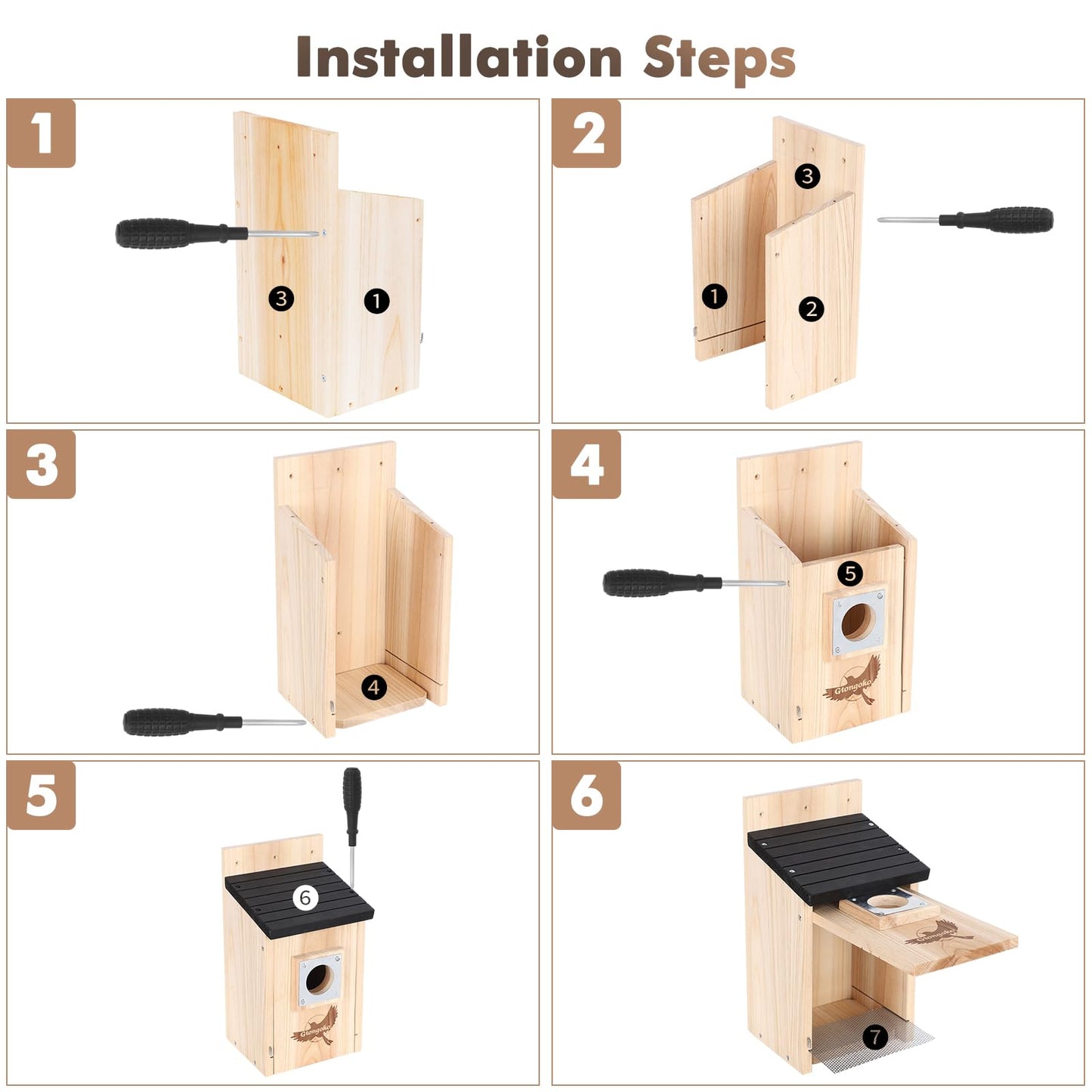Gtongoko 2 Pack Bird Houses for Outside, Bluebird Nesting Box with Metal Predator Guard, Wooden Birdhouse Kit for Chickadees, Swallows & Finches, Assembly Required