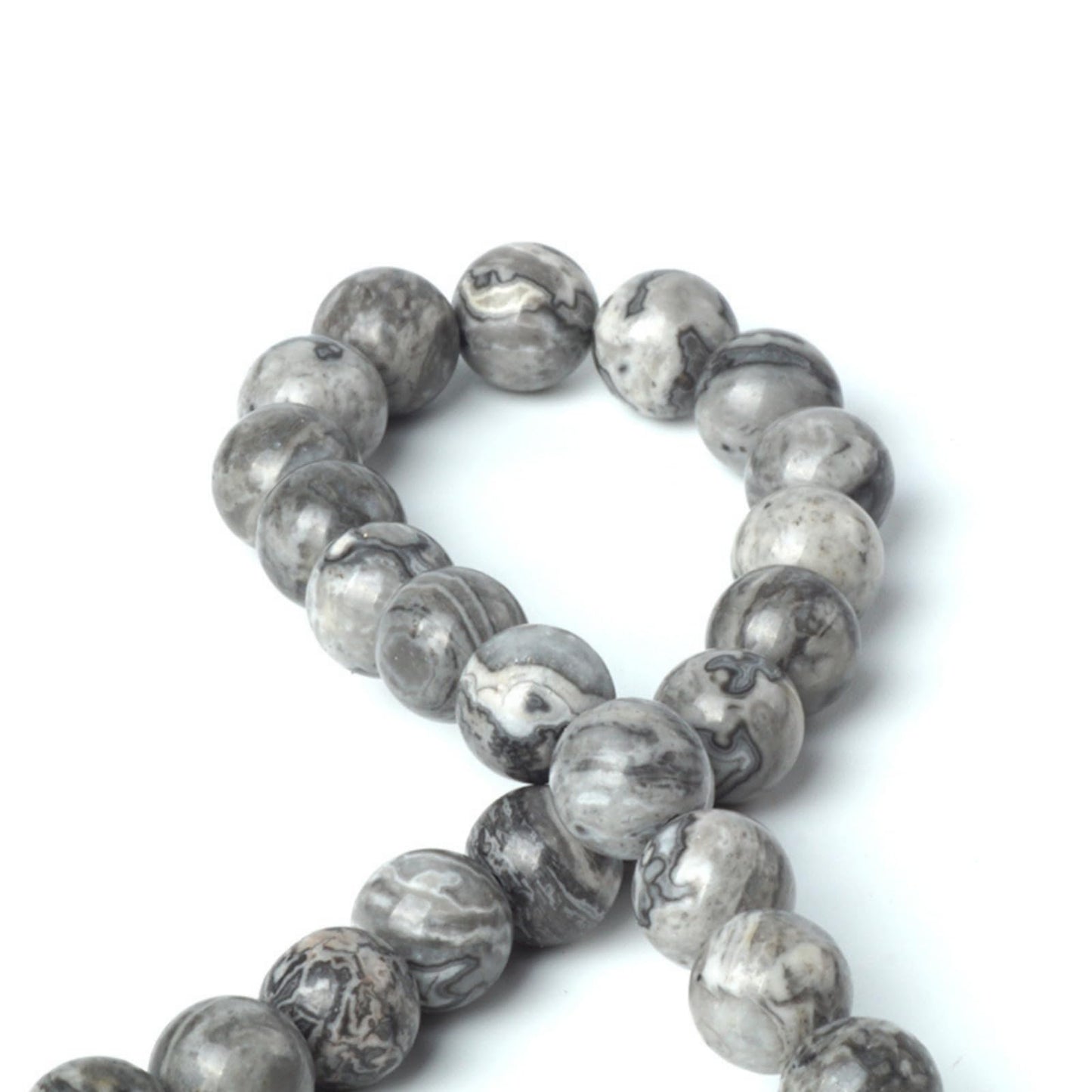 100Pcs Natural Stone 8mm Grey Map Round Loose Gemstone Energy Healing Beads Hole Size 1mm DIY Smooth Beads for Bracelet Necklace Earrings Jewelry Making