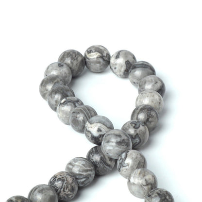 100Pcs Natural Stone 8mm Grey Map Round Loose Gemstone Energy Healing Beads Hole Size 1mm DIY Smooth Beads for Bracelet Necklace Earrings Jewelry Making