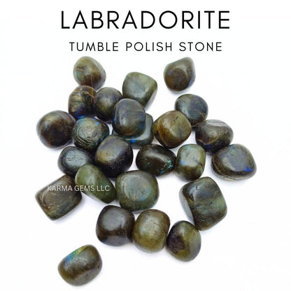 Karma Gems 1lb Labradorite Tumbled Stones - Polished Stones for Positive Energy - Crystal Kit for Fresh Mind & Restful Sleep - Healing Stone for Chakra Balancing-ideal for Gift & Home Decor (15-25 Mm)