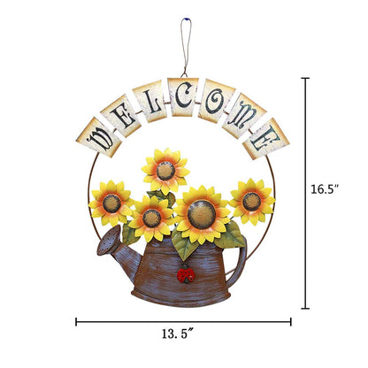 Sunflower Welcome Sign Metal Hanging Welcome Plaque for Wall Front Door - Decorative Flower Yard Signs Spring Wreath Decor for Garden Porch Patio Backyard (C)