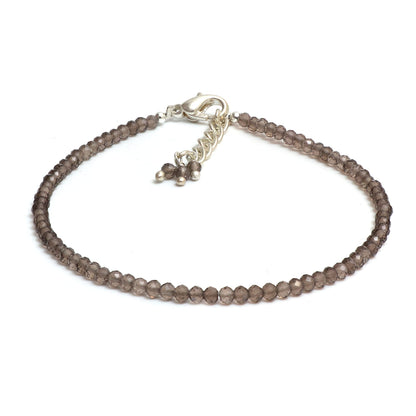 Gempires Smoky Quartz Bracelet for Women | Handmade Dainty Gemstone Beaded Bracelet 2.5 mm | Adjustable Silver Plated Minimalist Jewelry | Lightweight Everyday Bracelet | Elegant Gift for Her