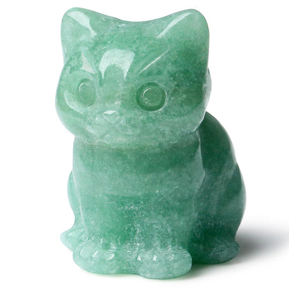 DUQGUHO Green Aventurine Cat Crystal Figurines - Lucky Cute Cat Statue for Room Desk Decor 1PC