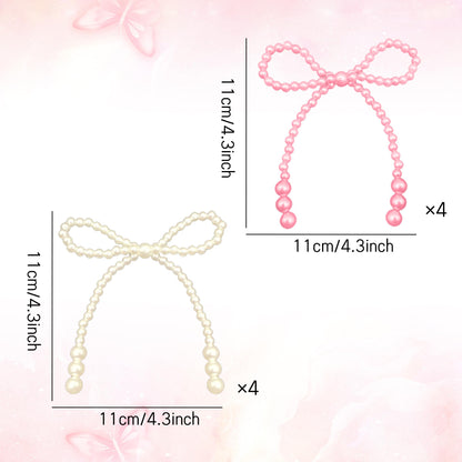 8PCS Pink White Pearl Bow Decoration for Bouquets Pearl Bow Cake Decor Topper Beaded Bridal Shower Decoration for Wedding Bridal Shower Birthday Gift Wrapper