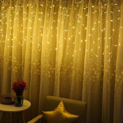 ZIMINGU Icicle Diwali Lights Outdoor, Christmas Hanging Window Curtains Dangling 16.4FT 216LEDs 8 Modes Weeping Willow Ceiling Fairy String Lights, Warm White, 5M