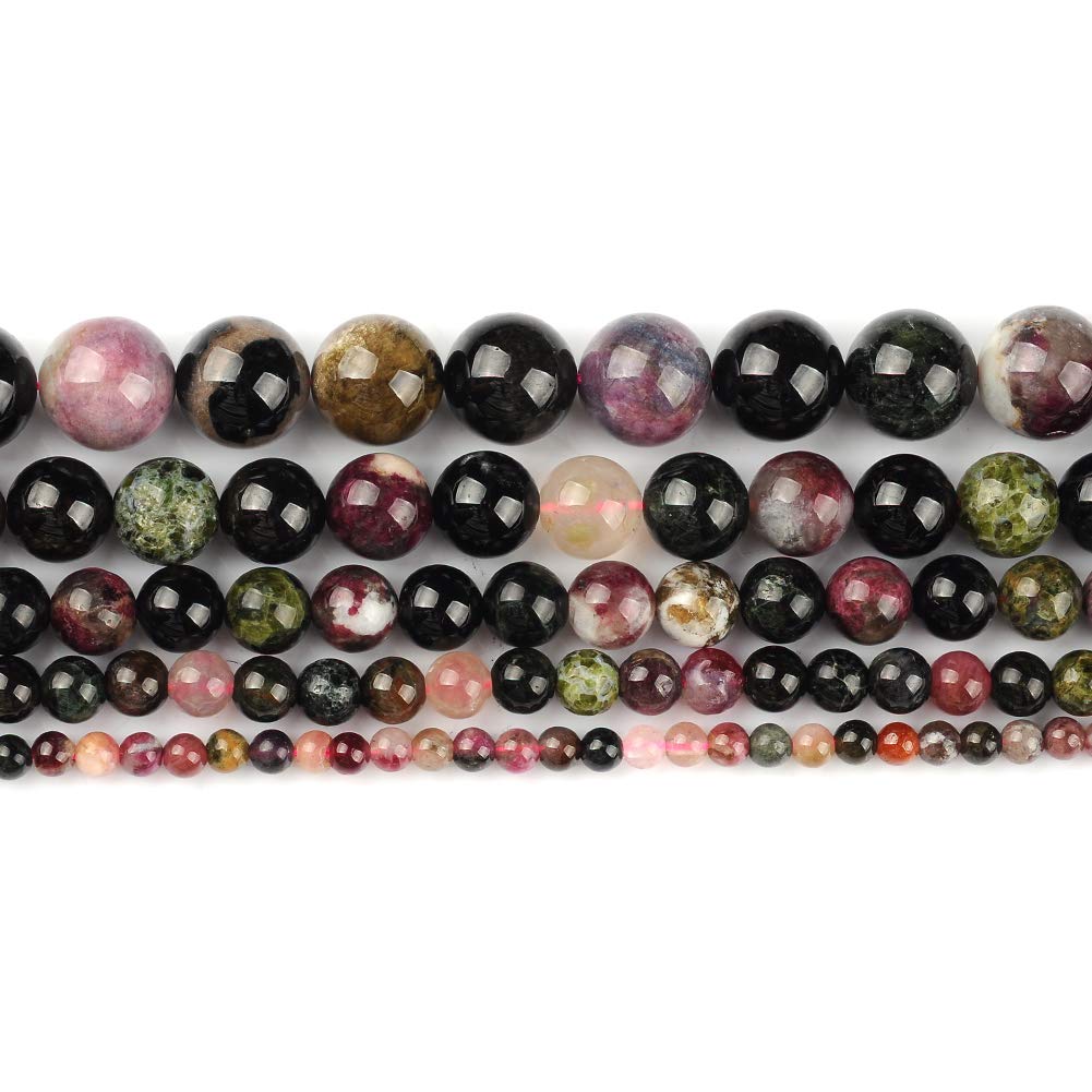 10mm Natural Colourful Tourmaline A Gemstone Round Loose Beads Crystal Stone Bracelet Necklace Accessories Crafts for Jewelry Making DIY,1 Strand 15"