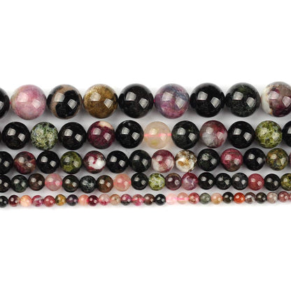 10mm Natural Colourful Tourmaline A Gemstone Round Loose Beads Crystal Stone Bracelet Necklace Accessories Crafts for Jewelry Making DIY,1 Strand 15"