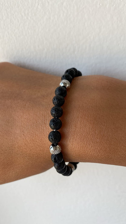 10:10 Lava Stone Bracelet for Men & Women – Natural Beaded Gemstones, Stainless Steel, Adjustable Stretch – Handmade in Italy