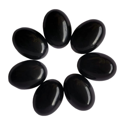 Bacatgem 7 Pcs Black Obsidian Oval Cabochons Flatback Crystal Stone Gemstones Beads for Jewelry Making DIY,18x13mm