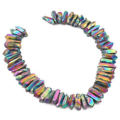 BEADIA Rainbow Titanium Coated Crystal Quartz Spike Point Stick Beads Polished 1.0"-1.5" for Jewelry Making 15 Inch/Strand