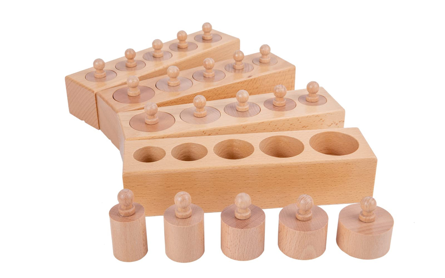 Montessori Toys for Babies 6-12 Months Wooden Knob Log Cylinder Blocks Development Sensory Toys for Toddlers Montessori Baby Games Educational Toys(4 Piece Set)