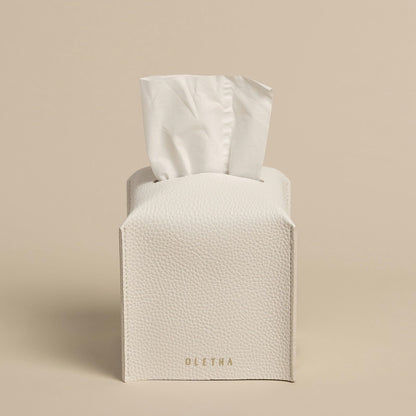 OLETHA Square Tissue Box Cover - Aesthetic Desk Decor for Room, Home & Office - Tissues Cube Boxes Holder - White