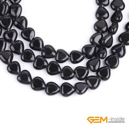 GEM-Inside 10mm Heart Charms Natural Black Obsidian Jasper Gemstone Stone Beads for Jewelry Making Full 15" Strand Power Energy Healing Chakra Stone Beads
