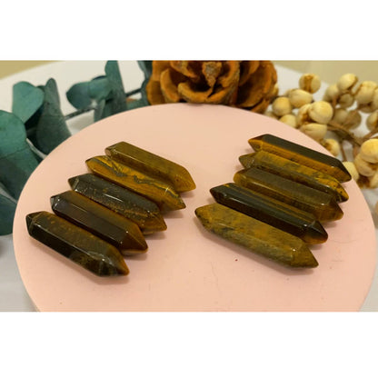 10 PCS Tigers Eye Healing Crystals Wands Polished Tumbled Stones Bulk Natural Hexagonal Pointed Reiki Energy Balancing Meditation Therapy Chakra Wand Set Christmas Gift