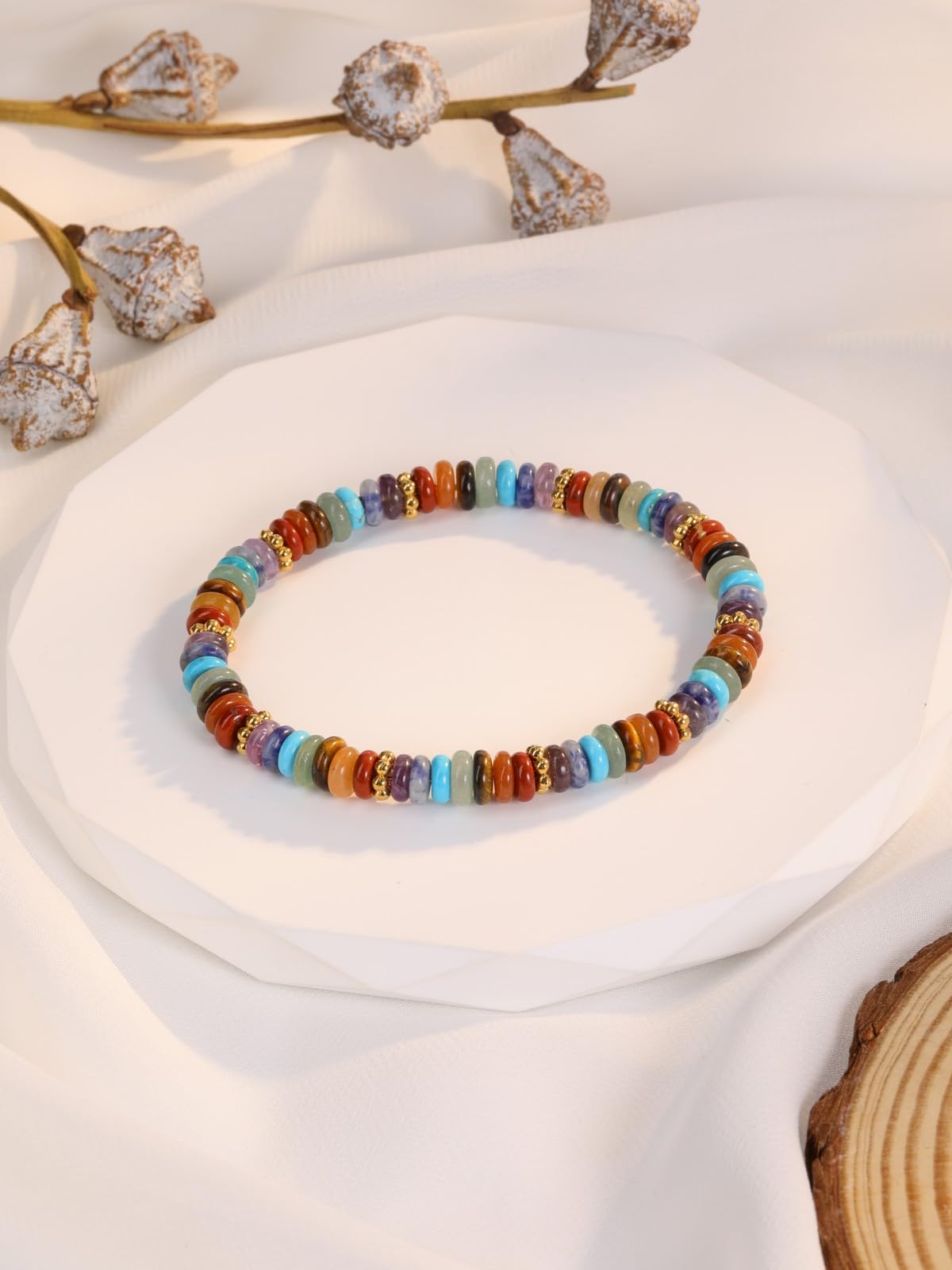 Top Plaza Chakra Crystal Bracelets for Women Natural Semi-Precious Gemstone Beaded Stretch Bracelet Spiritual Jewelry Gifts for Mom
