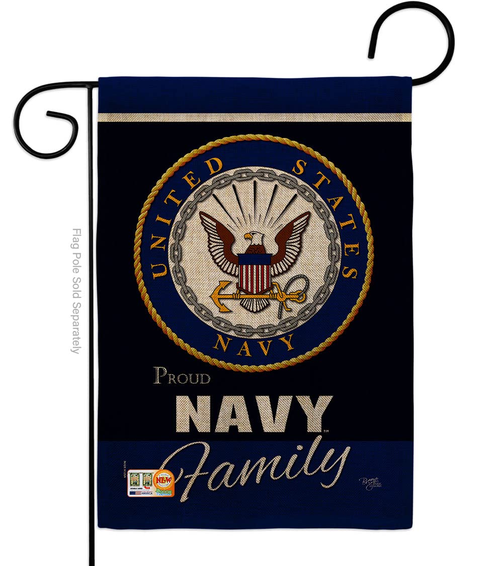 Navy Proudly Family Burlap Garden Flag - Armed Forces USN Seabee United State American Military Veteran Retire Official - House Decoration Banner Small Yard Gift Double-Sided Made in USA 13 X 18.5