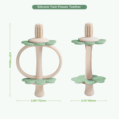 haakaa Silicone Baby Teething Toys,Nipple-Shaped End for Gum Massage,360° Baby Toothbrush Head for Self-Brushing Training,Easy to Grip-Pea Green
